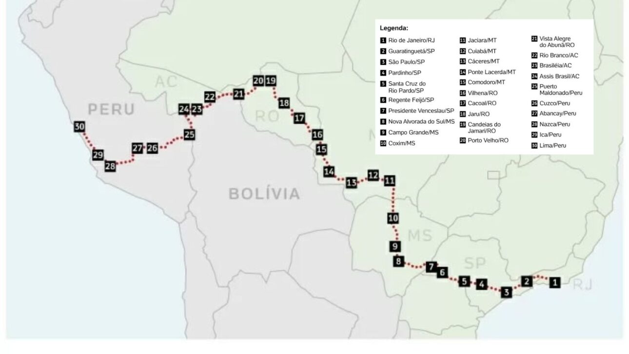 La ruta de autobús más larga del mundo conecta Río de Janeiro con Lima en más de 6 mil km, atravesando Brasil y Perú en un viaje de cinco días.