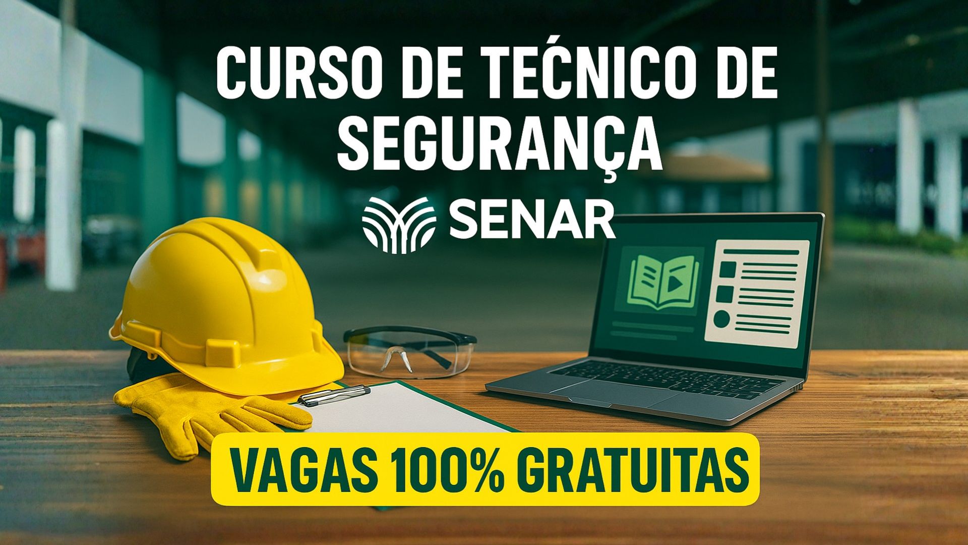 Curso técnico gratuito em Segurança do Trabalho do Senar oferece 725 vagas EAD com seleção sem prova. Veja polos, requisitos e como se inscrever.