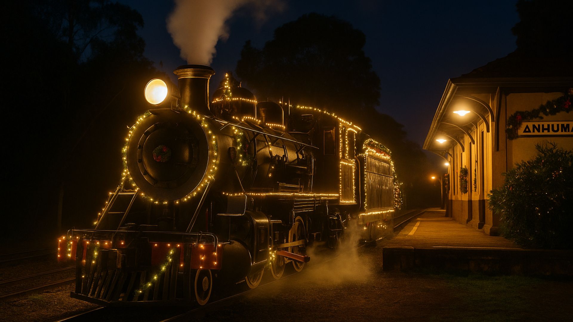 Passeio natalino da Maria Fumaça retorna em edição especial com trajeto iluminado, Papai Noel, estações decoradas e datas limitadas em Campinas.