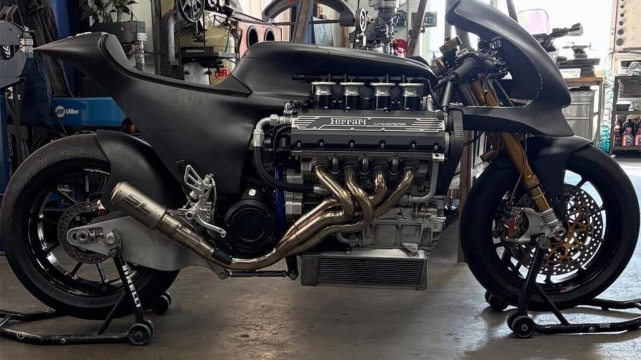 Moto artesanal HF355 usa motor Ferrari V8 de 375 cv, pesa 250 kg e supera a relação peso-potência de um F1, unindo engenharia extrema e design único.