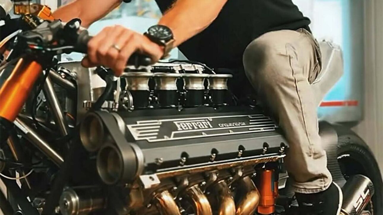 Moto artesanal HF355 usa motor Ferrari V8 de 375 cv, pesa 250 kg e supera a relação peso-potência de um F1, unindo engenharia extrema e design único.