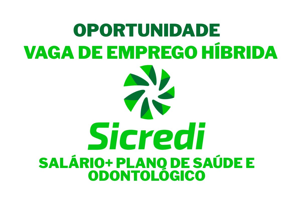 Analista jovem em escritório moderno olhando gráficos financeiros, com logo do Sicredi ao fundo, representando vaga de emprego híbrida em finanças corporativas em Porto Alegre.