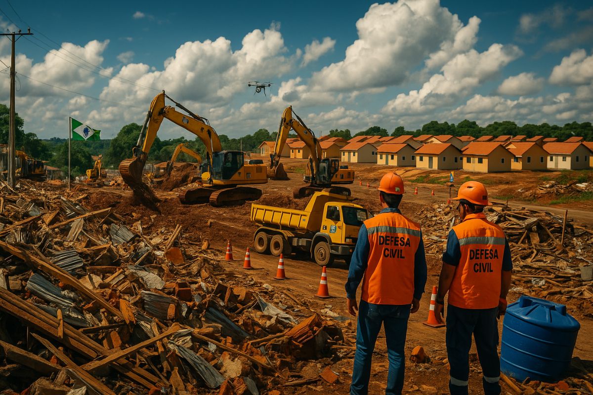 Construção emergencial de casas em Rio Bonito do Iguaçu reage ao tornado F3 com apoio do Fundo Estadual de Calamidade Pública e foco em casas em Rio Bonito do Iguaçu.