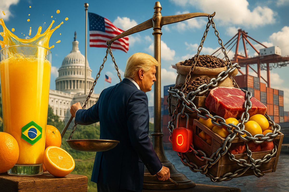 Trump tira imposto de 10%, mas mantém tarifaço sobre produtos brasileiros — só suco de laranja se livra e vira símbolo do impasse nas negociações