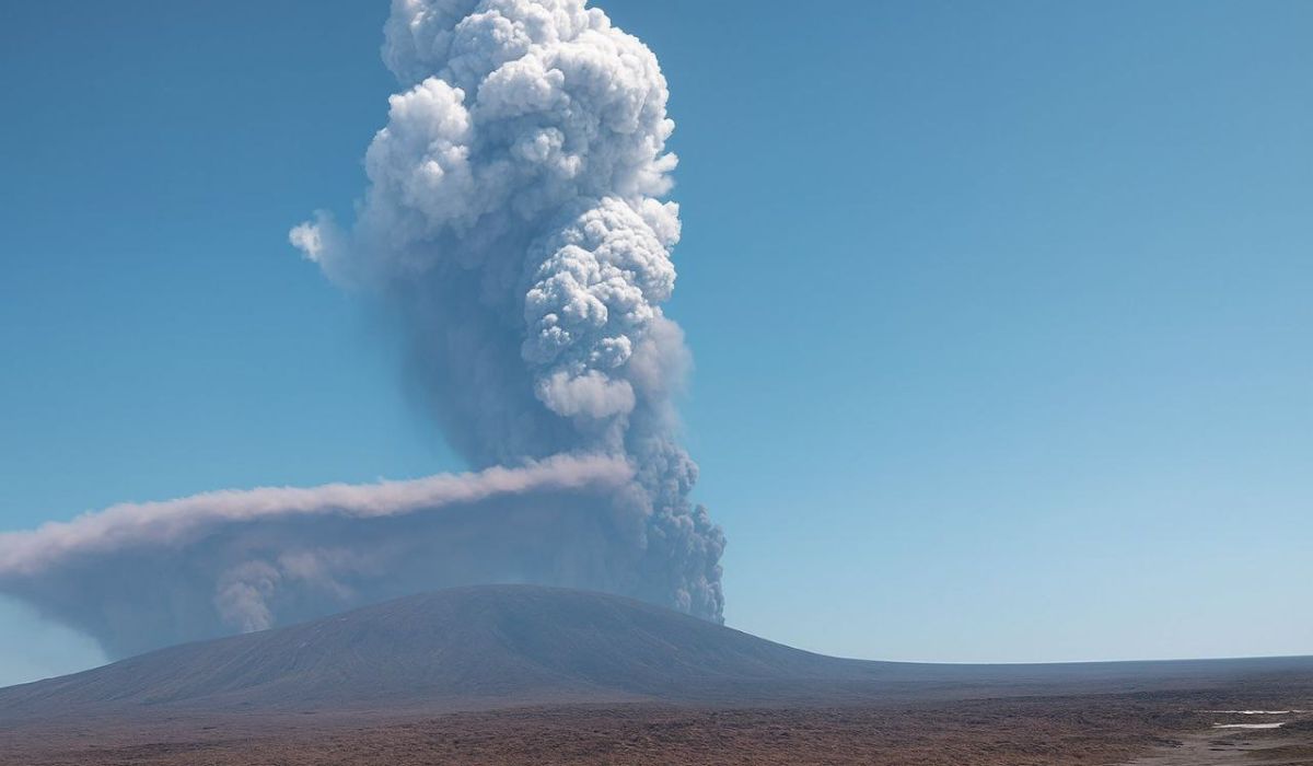 Erupção do vulcão Hayli Gubbi com coluna de cinzas alcançando grande altitude no Vale do Rift.