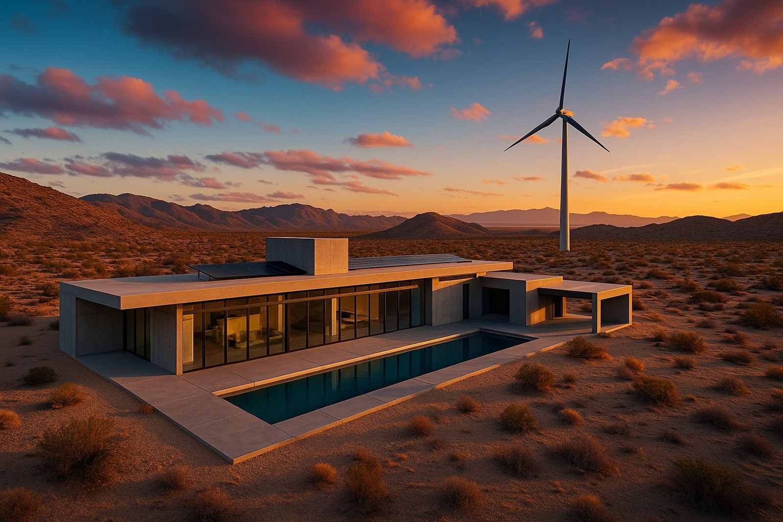 Mansão futurista no deserto da Califórnia opera fora da rede elétrica, usa energia limpa e custa 15 milhões de dólares, destacando isolamento e inovação