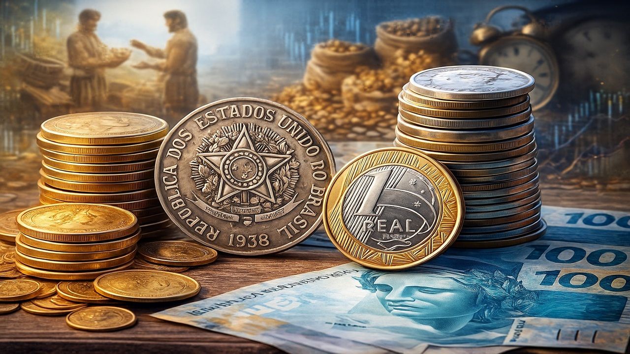 A história das moedas no Brasil mostra séculos de reformas, trocas e crises até a estabilidade do Real