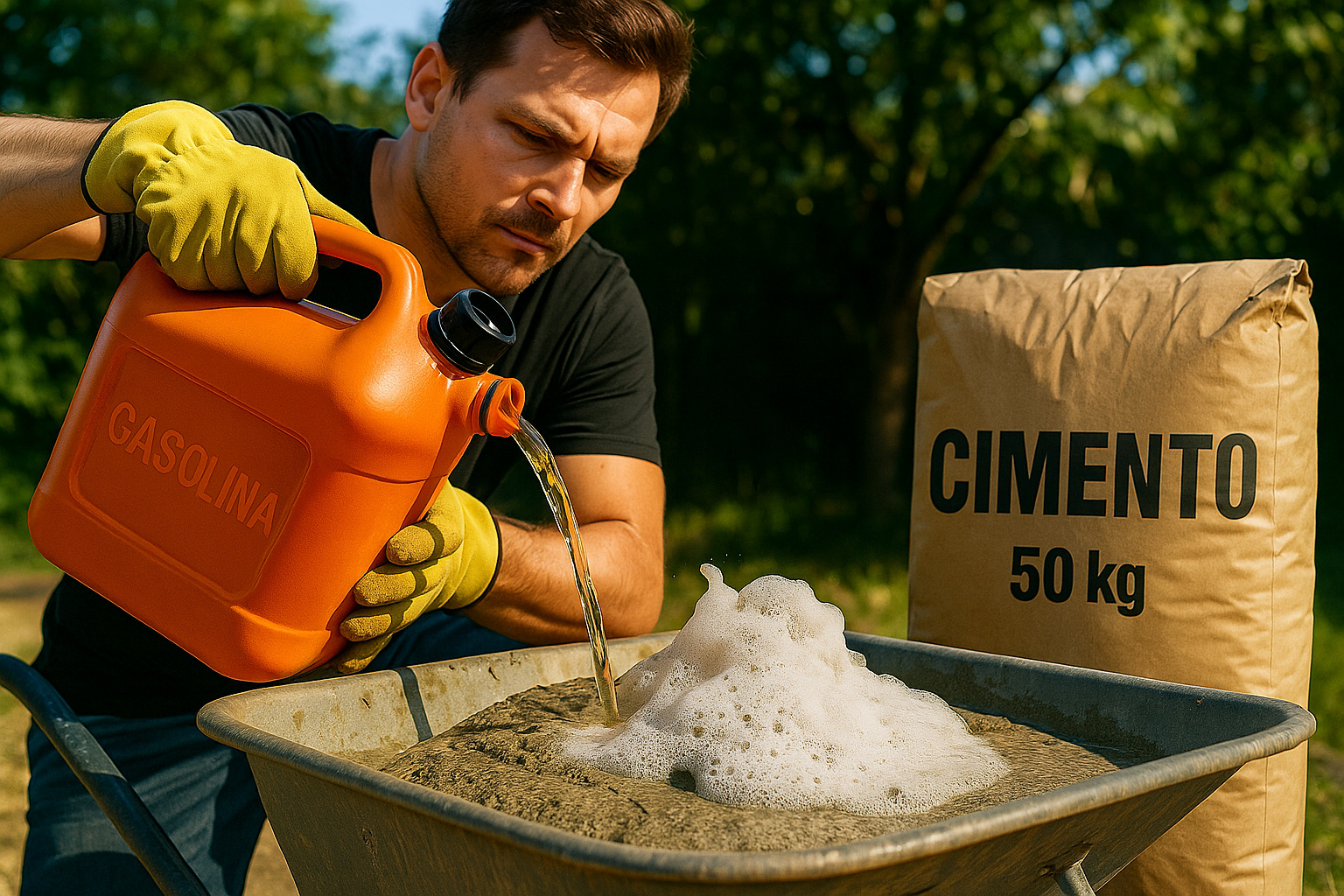Reparo de telha com mistura caseira de gasolina, isopor, cola PVA e cimento aplicada com espátula.
