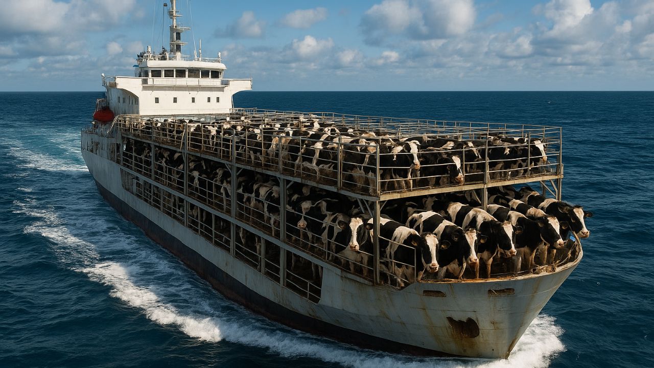 Um navio com cerca de 3 mil vacas esteve à deriva por dois meses, com mortes, nascimentos e condições críticas a bordo; parte dos animais desembarcou na Líbia, segundo entidades de bem-estar animal.