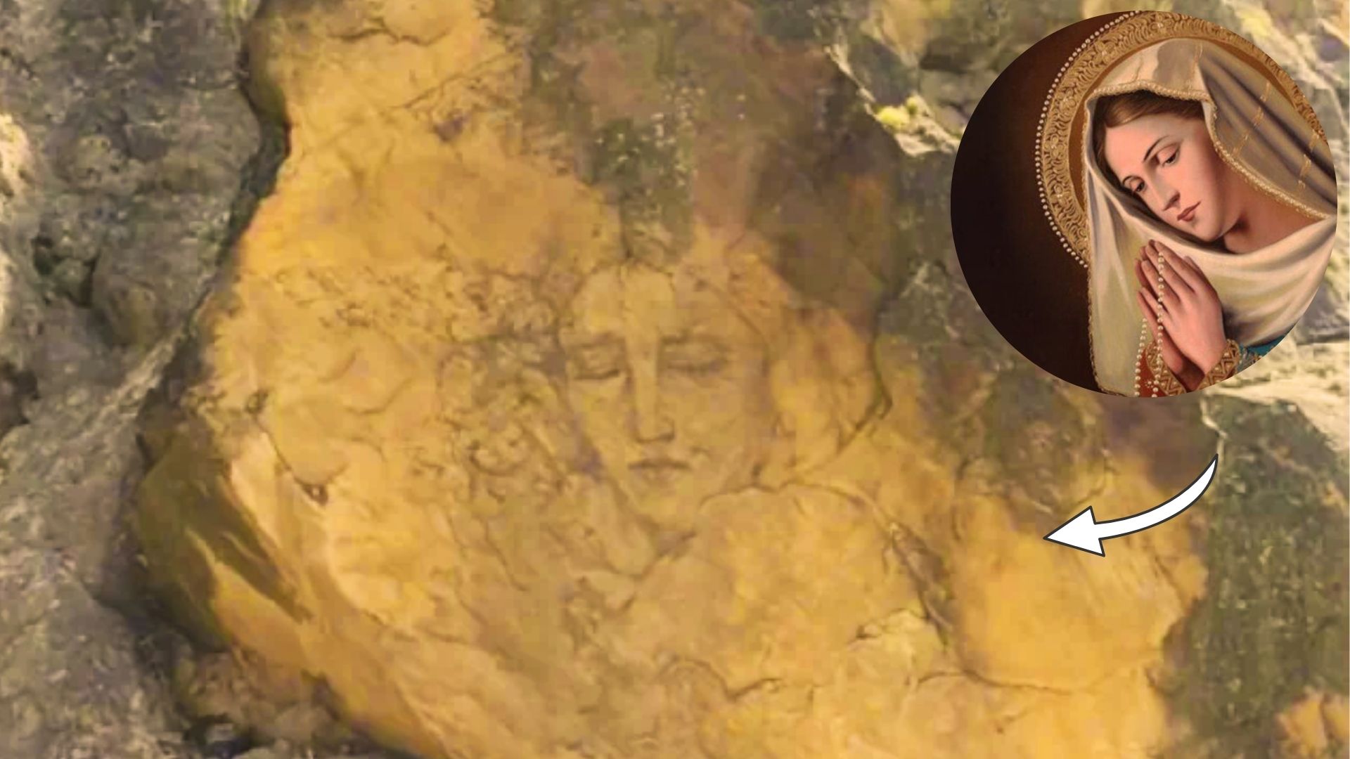 Fiéis diante de formação rochosa semelhante à Virgem Maria em vila colombiana.