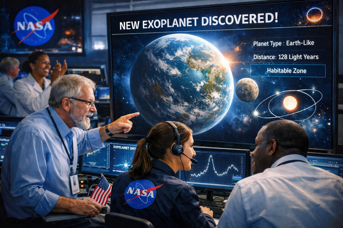 Científicos analizando descubrimiento de exoplaneta