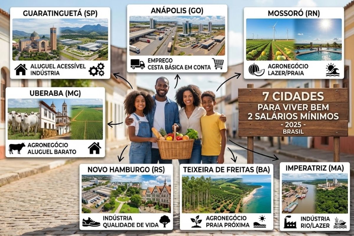 Descubra 7 cidades brasileiras com custo de vida menor, aluguel barato, emprego estável e qualidade de vida para quem vive com salários mínimos.