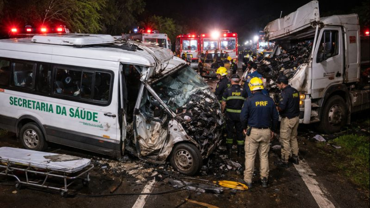 Acidente na BR-386, em Carazinho, envolveu micro-ônibus da Secretaria de Saúde e caminhão, resultando em cinco mortes.
