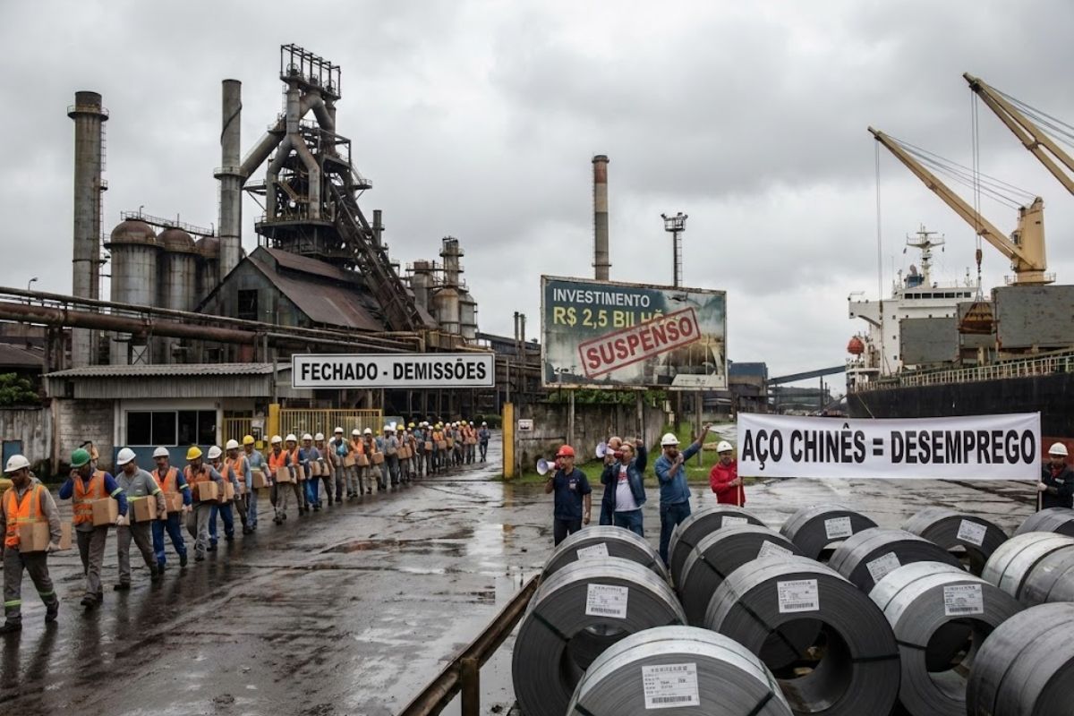 Crise no setor de aço: avanço do aço chinês afeta siderúrgicas brasileiras, reduz produção de aço e reacende debate sobre tarifa de importação.