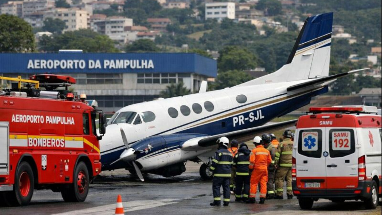 Pouso de emergência de avião King Air C90A interditou pista do Aeroporto da Pampulha durante voo da aviação executiva.