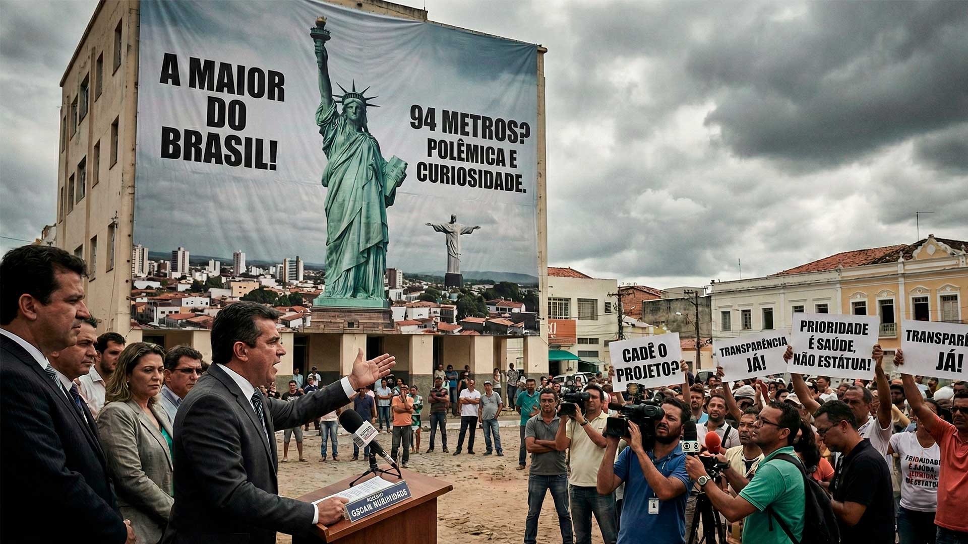Anúncio de prefeito em rádio própria, que vai construir a maior estátua do Brasil, réplica gigante de 94 metros da Estátua da Liberdade, repercute no Brasil e acende polêmica sobre transparência e impacto da obra