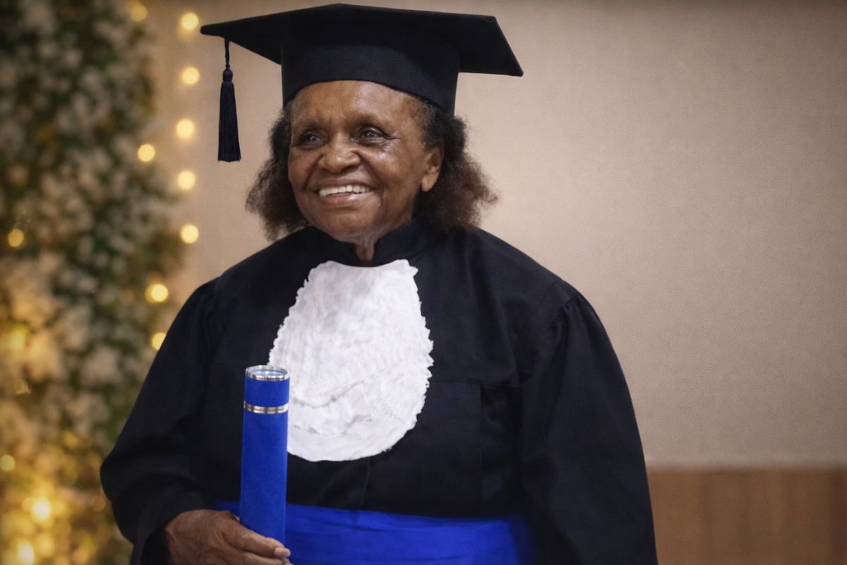 Aos 76 anos, após pobreza extrema e perdas familiares, Dona Maria volta a estudar, conclui curso iniciado aos 72, exibe diploma com orgulho e prova que