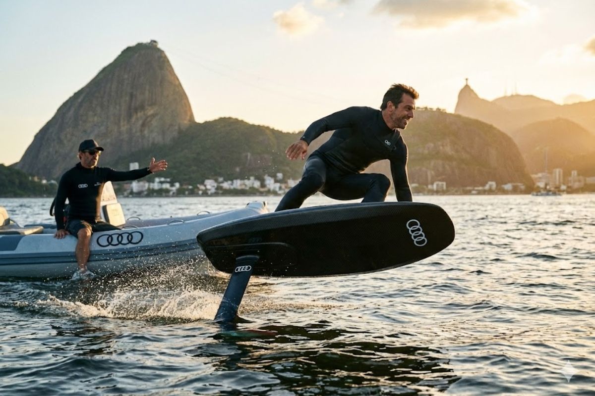 Prancha elétrica “voadora” Audi Aerofoils chega ao Brasil com versões e preços variados, é equipamento de lazer aquático e exige treinamento com instrutores certificados.