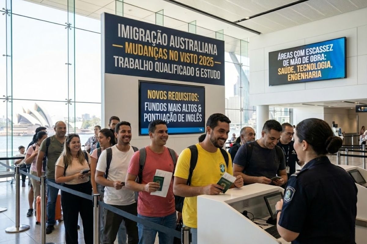 Regras do visto da Austrália mudam em 2025 e exigem mais inglês, estudo e comprovação para trabalho e permanência, abrindo novas oportunidades para brasileiros.