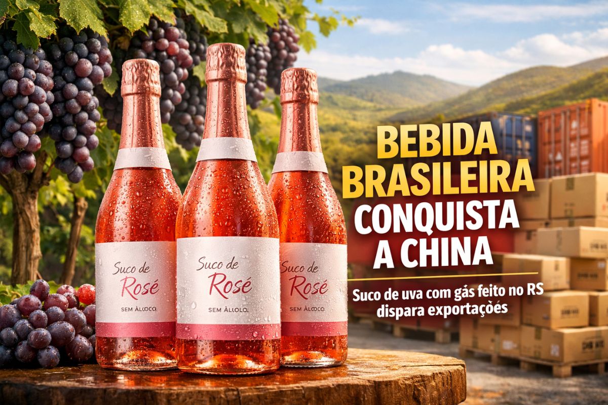 Bebida brasileira doce com gás conquista consumidores chineses, dispara exportações em mais de 20%, nasce no Rio Grande do Sul, impulsiona a uva nacional