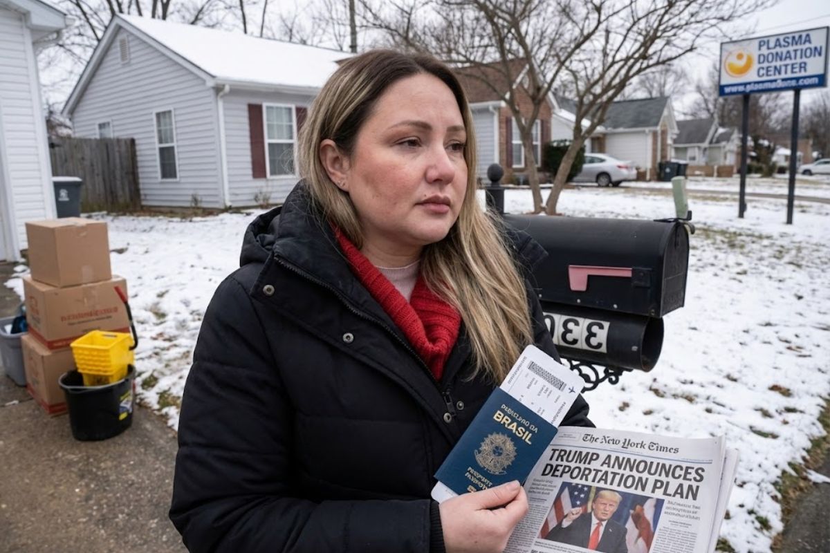 Brasileira em situação irregular nos Estados Unidos sobrevive com doação de plasma, teme caça a imigrante e decide pela deportação para voltar ao Brasil.