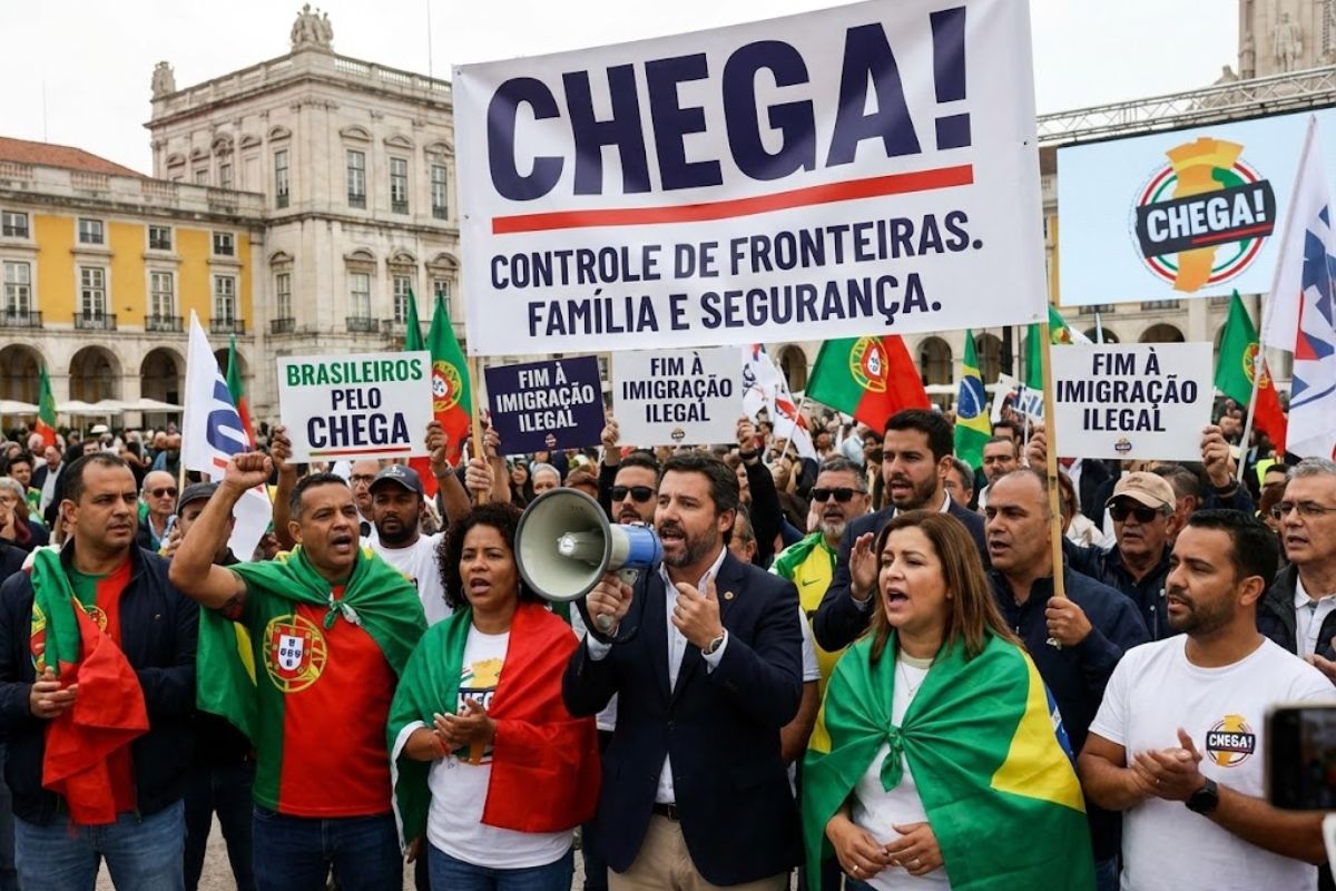 Brasileiros em Portugal se aproximam do Chega, adotam discurso duro sobre imigração, denunciam xenofobia e colocam família no centro de uma disputa política que redefine o lugar dos imigrantes.
