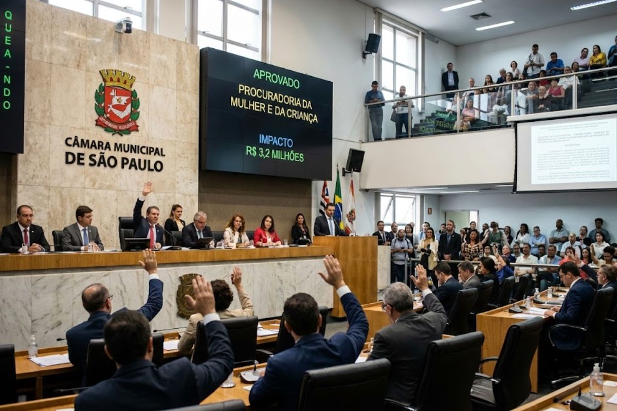 Câmara de SP aprova 15 cargos efetivos nas Procuradorias da Mulher e da Criança com impacto de R$ 3,2 milhões entre 2026 e 2027, após votação unânime.