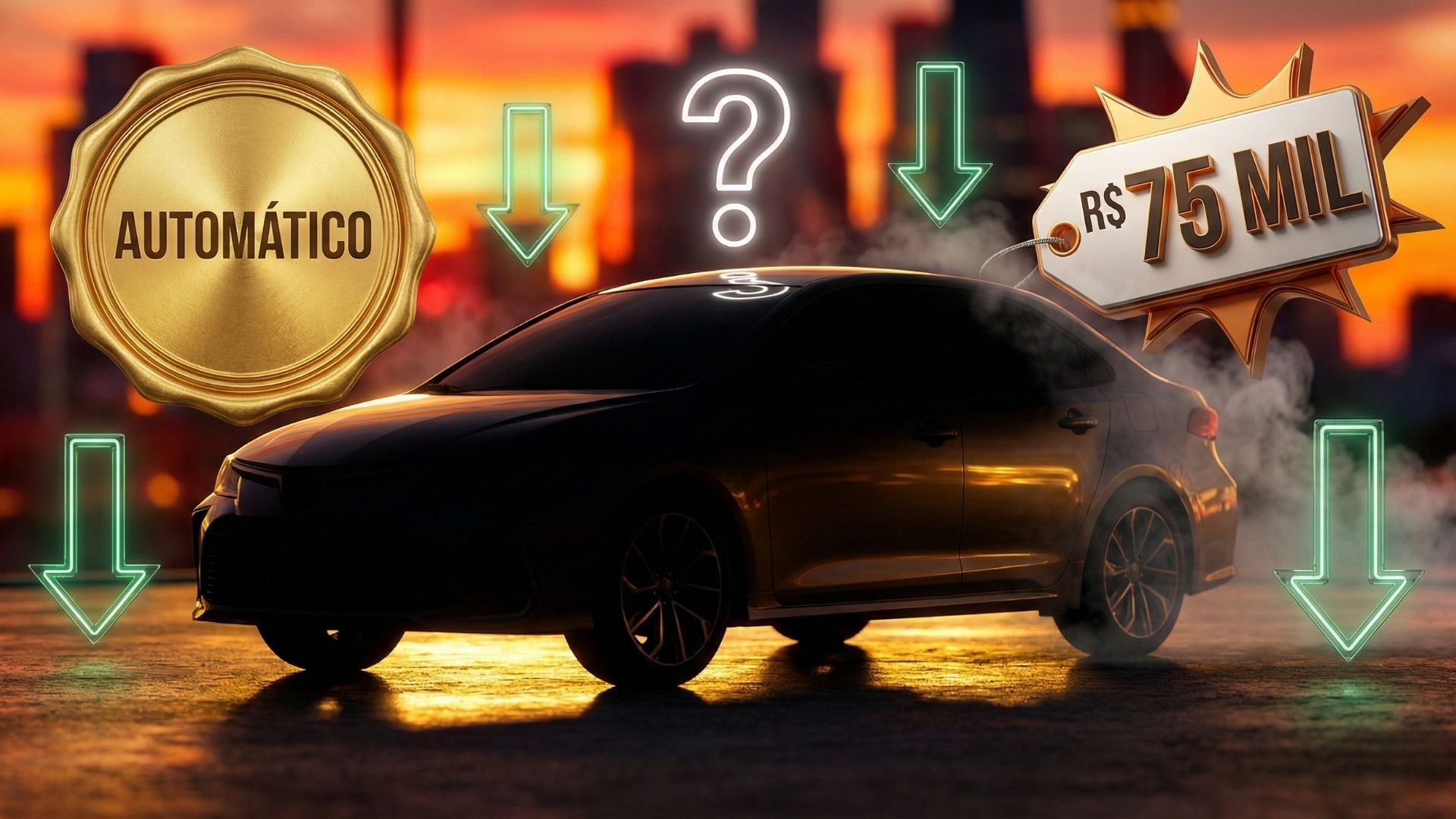 Silhueta misteriosa representando o Fiat Cronos automático barato, com destaque para a queda de preço da Fiat na Tabela Fipe e valor abaixo de 80 mil reais.