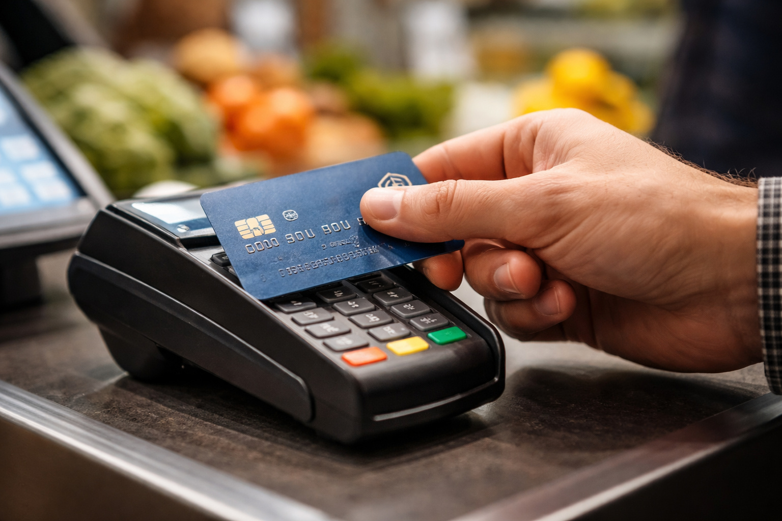 Pagamento por aproximação com cartão sendo realizado em maquininha no comércio brasileiro
