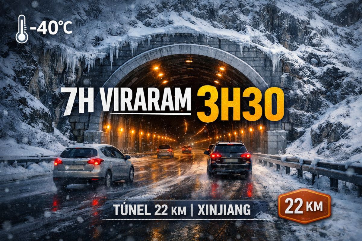 A China inaugura o túnel Tianshan Shengli em Xinjiang, símbolo da infraestrutura da China, cortando a viagem pela metade sob frio extremo.