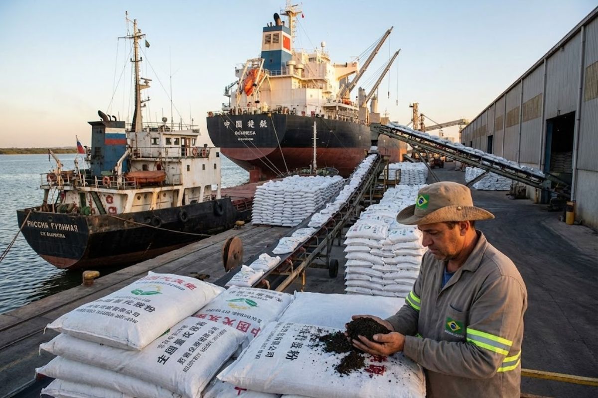 China supera Rússia e lidera fertilizantes no Brasil, afetando soja e milho. Dependência cresce e alerta para próximas safras agrícolas.