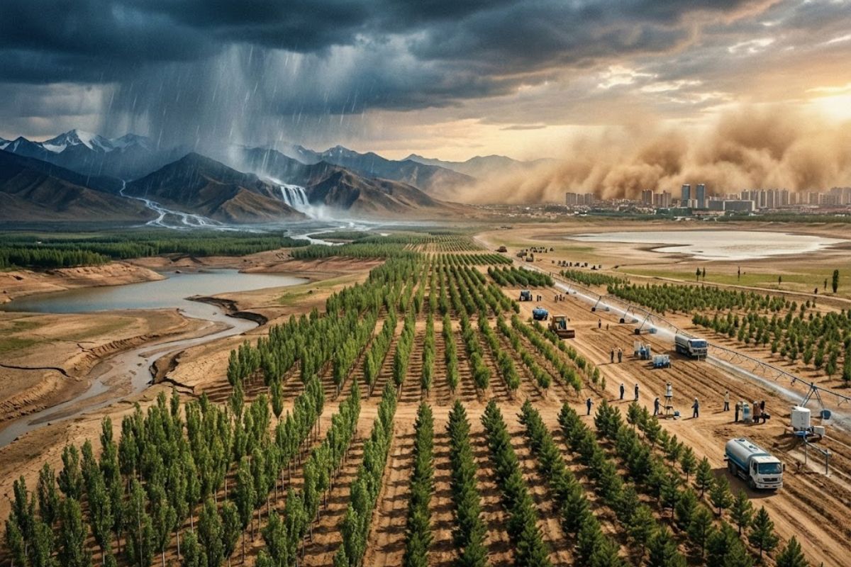 China enfrenta paradoxo do reflorestamento: mais florestas, menos água. Evapotranspiração altera chuvas e leva recursos ao Planalto Tibetano.