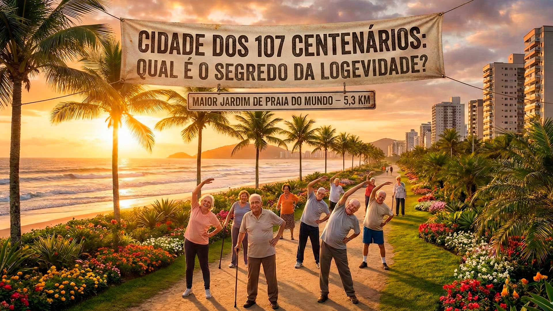 Cidade do litoral paulista virou o paraíso da longevidade, com 107 moradores centenários e ainda guarda o maior jardim de praia do mundo com 5,3 km na orla