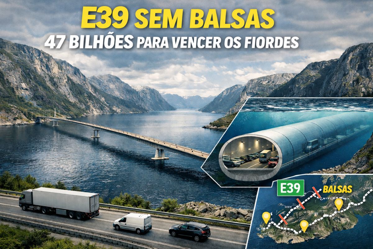 Com investimento de US$ 47 bilhões, Noruega planeja transformar a rodovia E39, eliminar balsas, cortar horas de viagem e vencer fiordes gigantes com pontes flutuantes e túneis