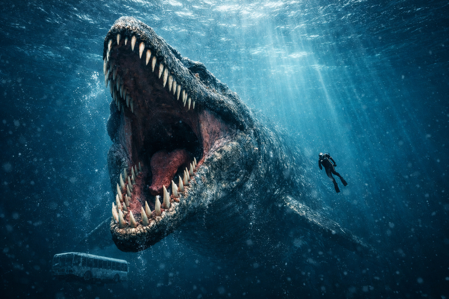 Com mais de 15 metros de comprimento, mandíbula capaz de esmagar ossos e tamanho comparável ao de um ônibus, o Mosasaurus dominou os oceanos como o maior réptil marinho do seu tempo