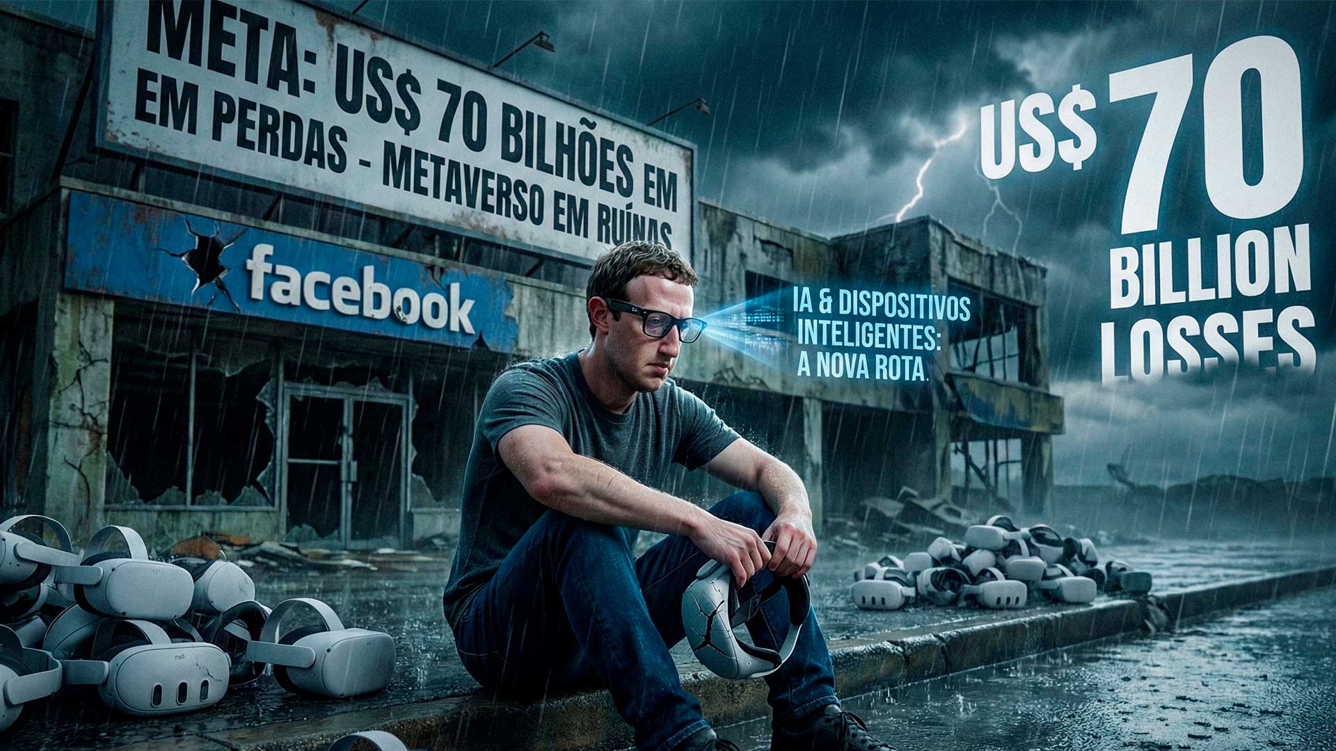Depois de 4 anos e um rombo bilionário, US$ 70 bilhões em perdas, Meta recalcula a rota e metaverso segue, mas a prioridade vira IA e dispositivos como os óculos inteligentes Ray-Ban Meta