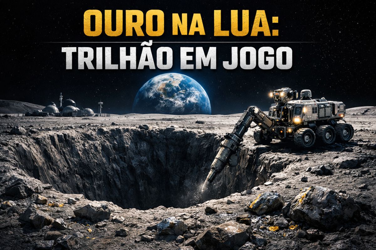 Descoberta de ouro em cratera lunar coloca ouro na Lua no centro de garimpo espacial bilionário, acelera corrida espacial lunar e amplia disputa por recursos lunares.