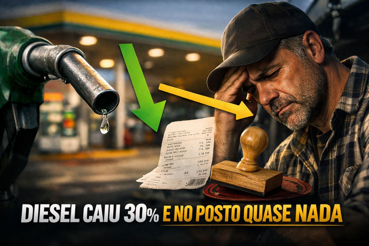 preço do diesel cai quase 30% na Petrobras, mas ICMS e biodiesel caros seguram o diesel nas bombas e deixam motorista sem alívio real no bolso.