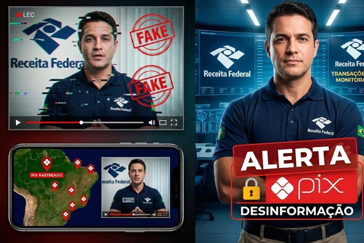 Receita Federal desmente vídeo com deepfake sobre rastrear Pix por geolocalização e alerta para desinformação viral nas redes sociais brasileiras.