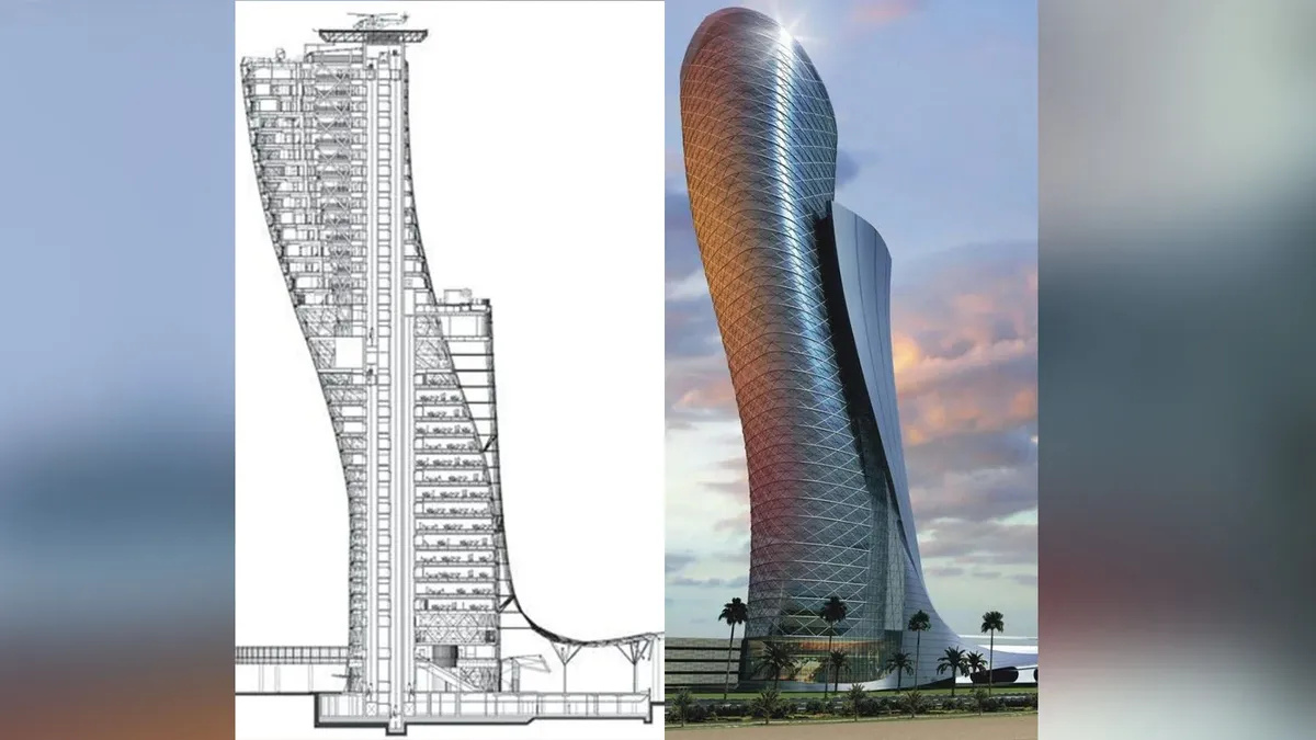 O prédio mais inclinado do mundo: com 18° de inclinação, quase cinco vezes mais que a Torre de Pisa, este edifício foi projetado para ficar torto de propósito e desafia as leis da engenharia