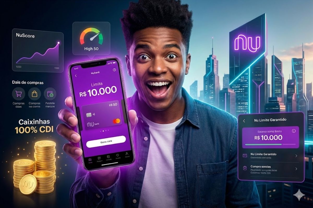 Estratégia do Nubank mostra como aumentar o limite de crédito usando NuScore alto, Caixinha rendendo 100% do CDI e o Nu Limite Garantido.