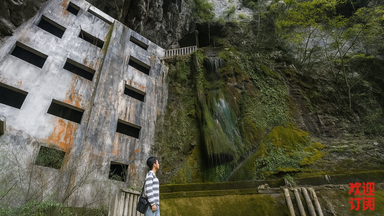 Exploradora encontra enorme prédio de cinco andares escondido em desfiladeiro remoto de Guizhou, cheio de viveiros destruídos, cavernas, água corrente e sinais de criação