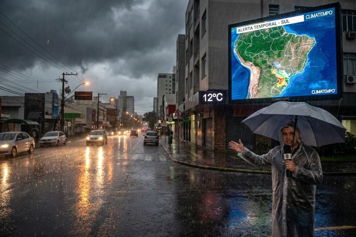 Climatempo alerta: frente fria provoca chuva forte para o Sul, temporais no Rio Grande do Sul e queda de temperatura atingem a região nesta segunda-feira.