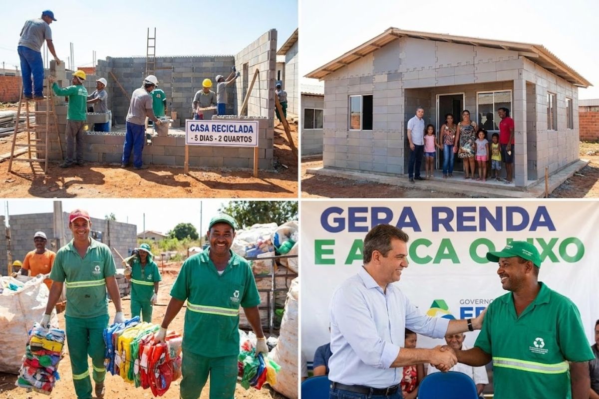 Governo do Amazonas lança casas de plástico reciclado com foco em reciclagem, geração de renda a catadores e combate ao déficit habitacional. IMAGEM: IA