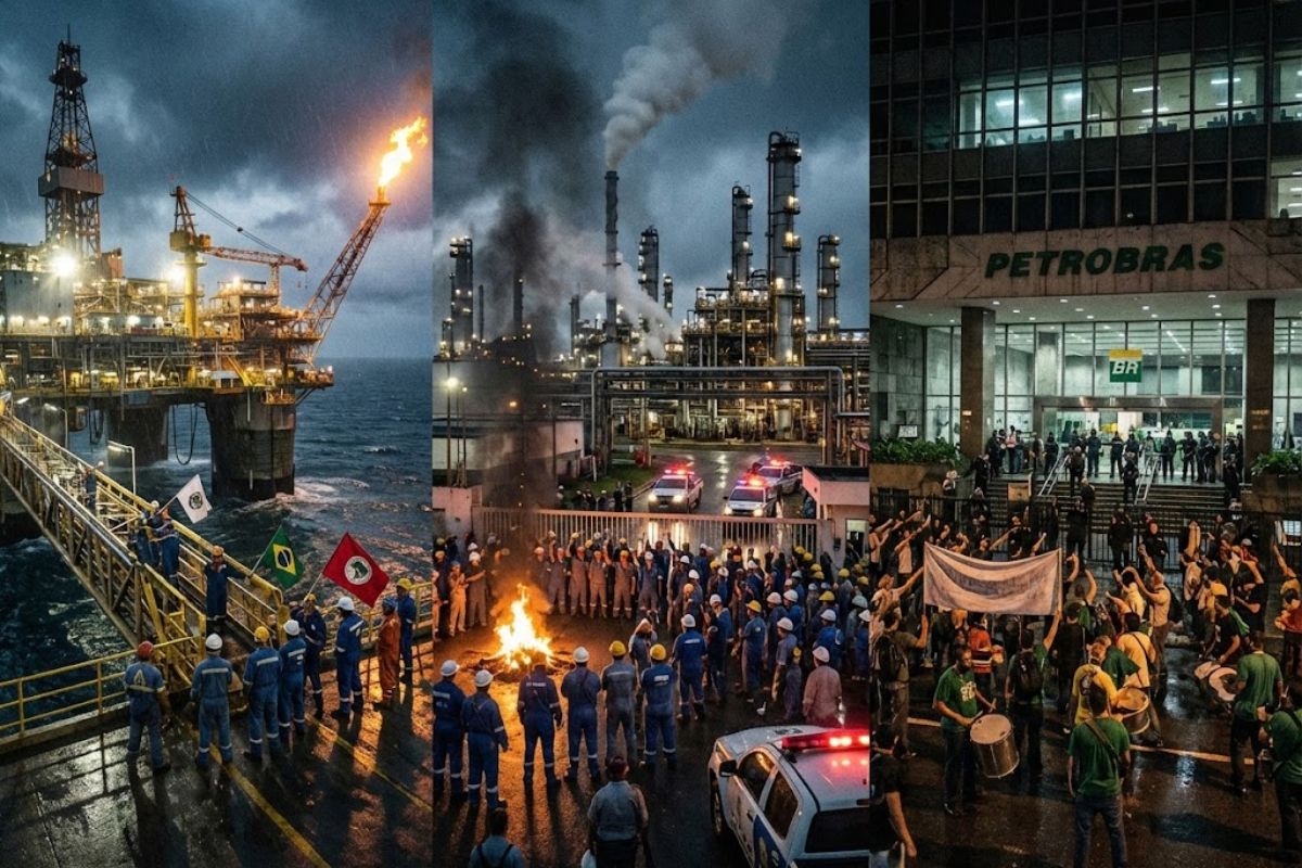 Greve na Petrobras gera paralisação por tempo indeterminado, com reajuste de 5,66 por cento, aposentados e pensionistas e fundo de pensão sob pressão.