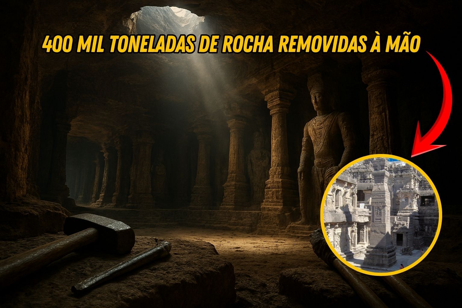 Escavados à mão com martelo, cinzel e fogo, 34 templos subterrâneos exigiram a remoção de cerca de 400 mil toneladas de rocha e criaram um dos complexos mais impressionantes da engenharia antiga na Índia