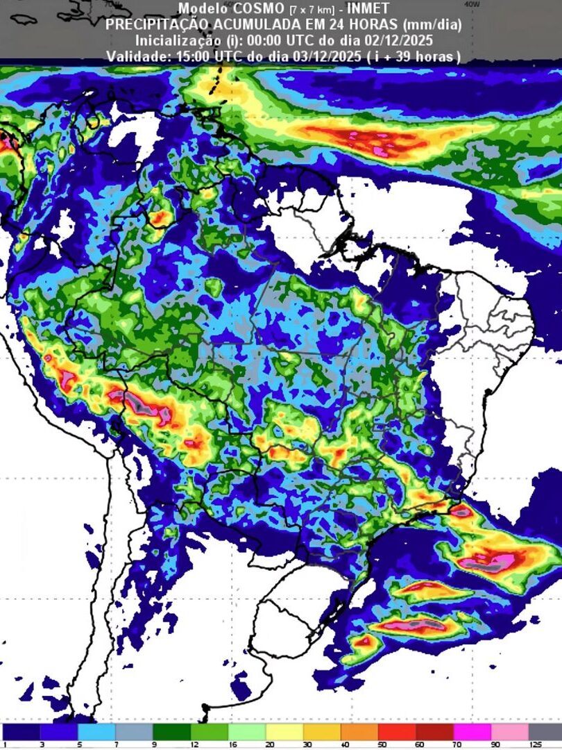 Nuevo ciclón se forma en Brasil e Inmet emite alerta para 20 estados y el DF con riesgo de granizo, vientos fuertes y lluvias por encima de 150 mm.