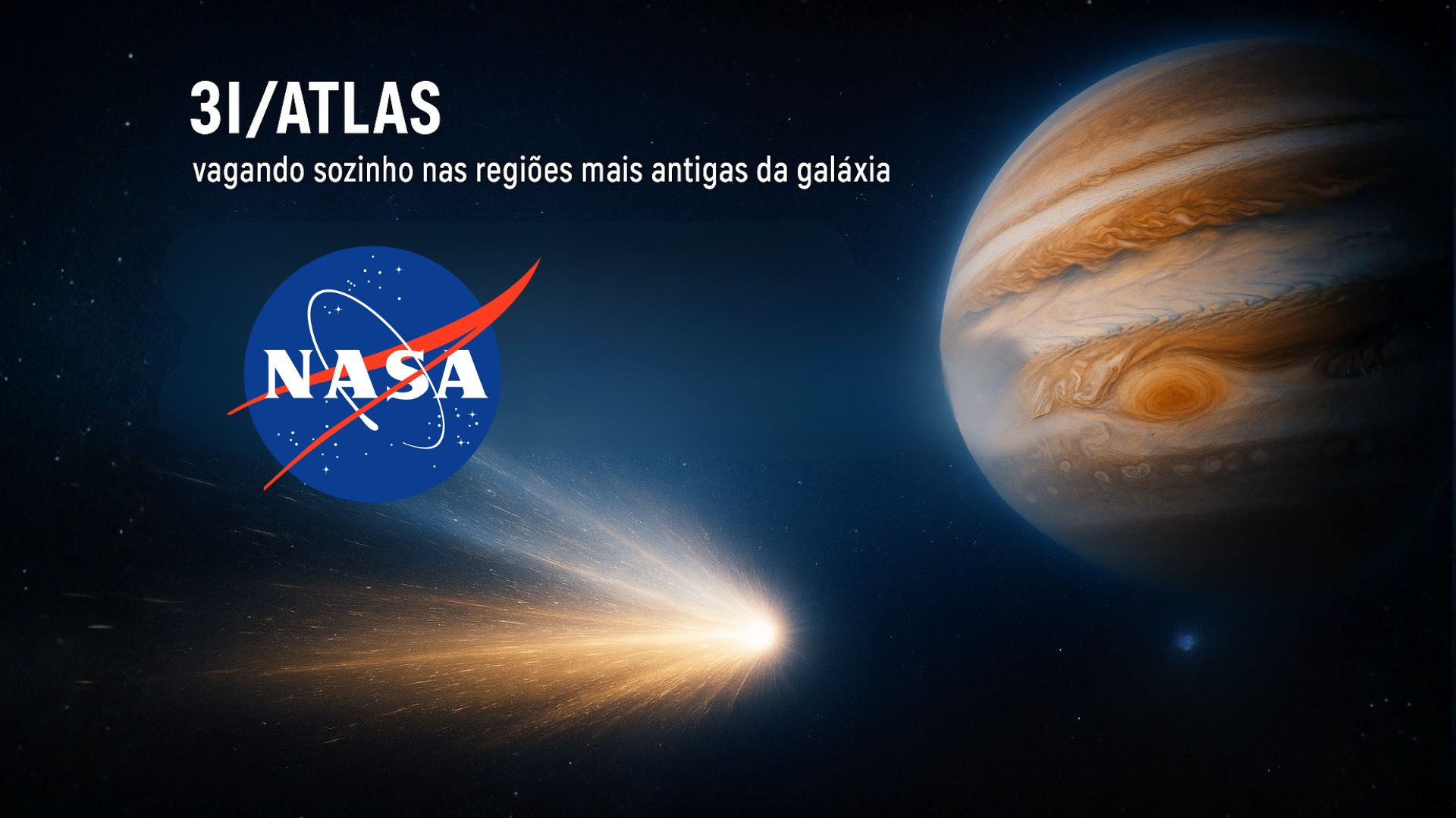 Cometa interestelar 3I/ATLAS acelera rumo a Júpiter em 2026 e pode ter trajetória alterada pelo gigante gasoso, em rara chance científica.