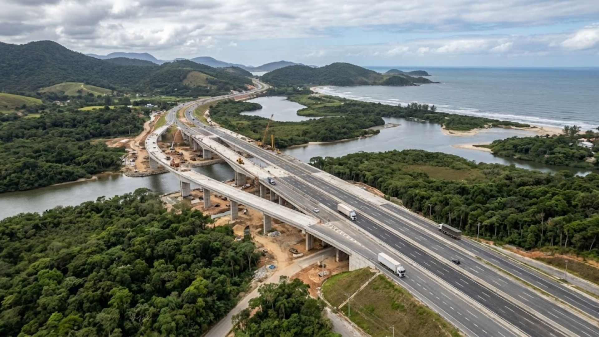 Via Mar é nova rodovia de SC com 145 km e seis faixas para ligar Joinville à Grande Florianópolis, alternativa à BR-101, com obras previstas a partir de 2026.