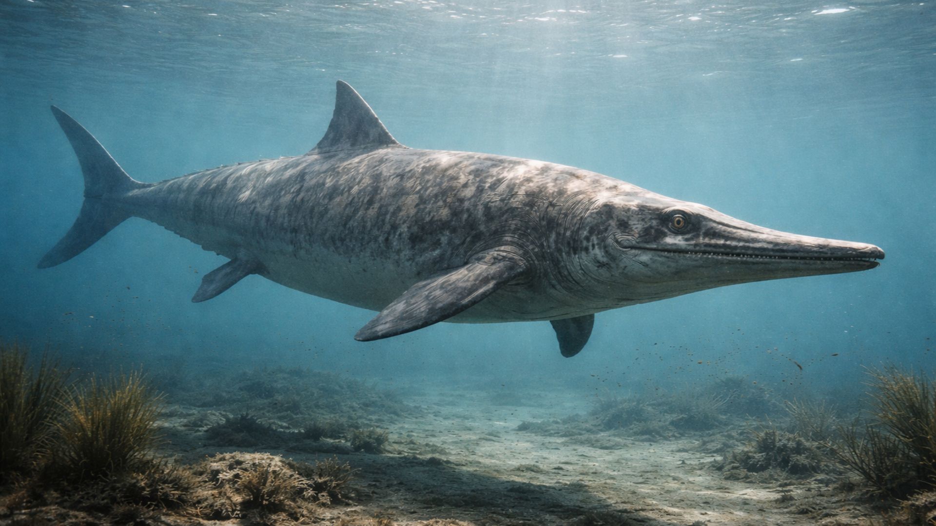 Fóssil encontrado na Inglaterra revelou o Ichthyotitan severnensis, ictiossauro do Triássico com mandíbula gigante e tamanho estimado de até 26 metros.